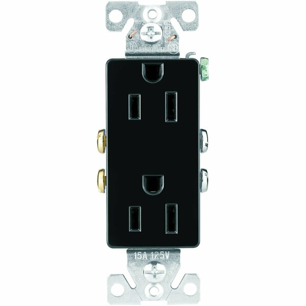 Cooper Industries Eaton Wiring Devices Duplex Receptacle, 2 -Pole, 15 A, 125 V, Back, Side Wiring, NEMA: 5-15R, Black 1107BK-C